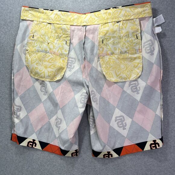 San Francisco SF Giants MLB Argyle Plaid Orange Black Golf Shorts Sz 42 - Picture 10 of 12
